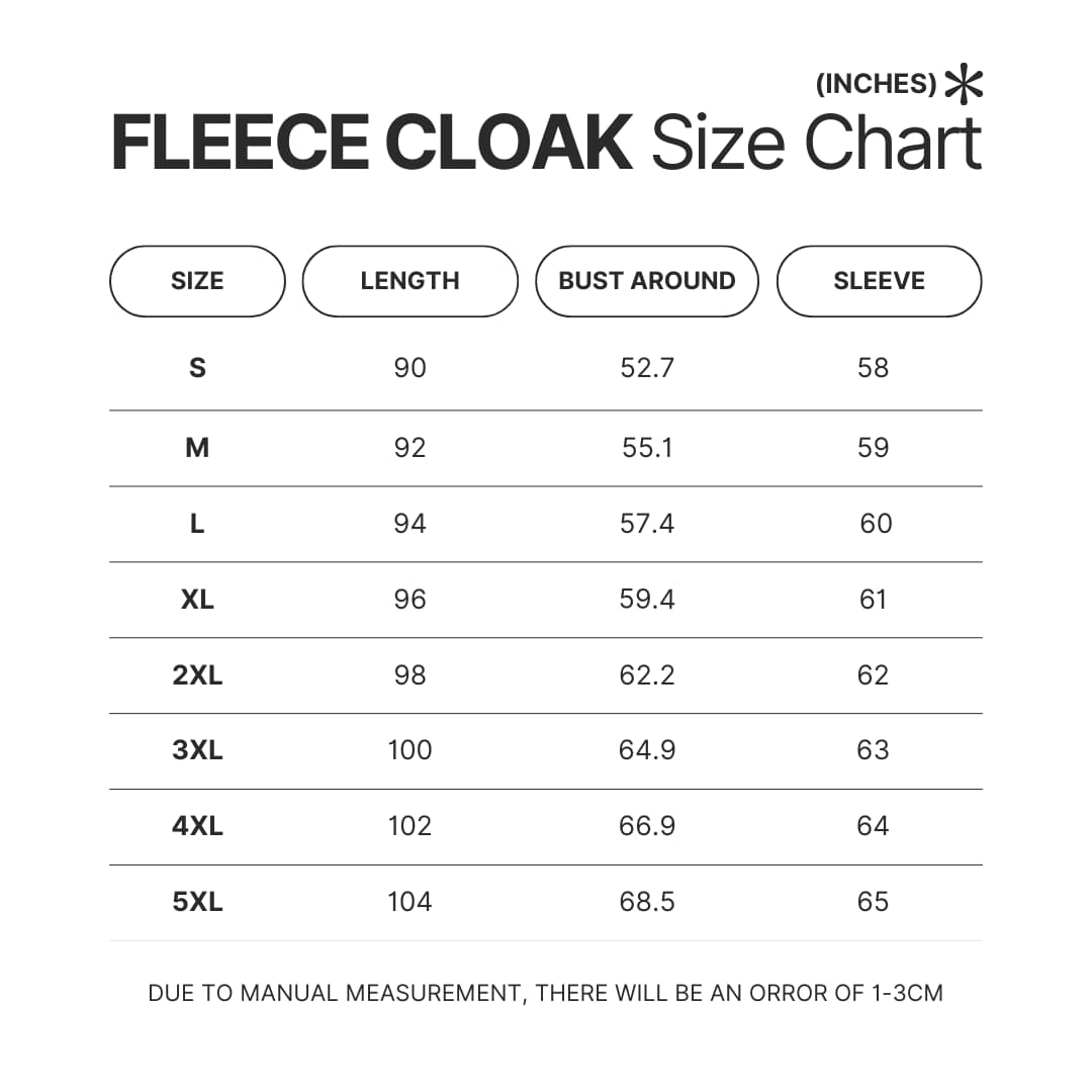 Fleece Cloak Size Chart - Seven Deadly Sins Store