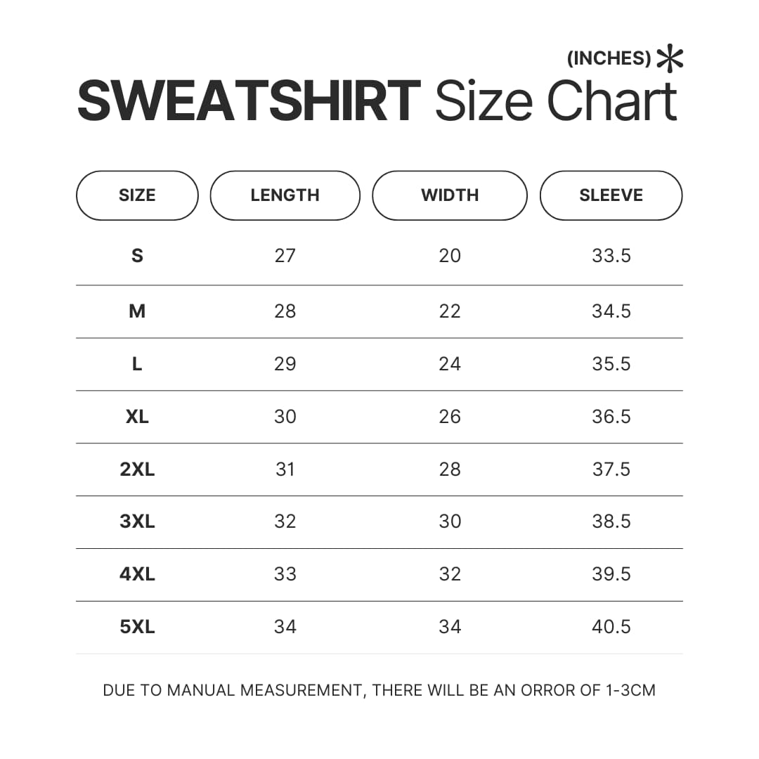 Sweatshirt Size Chart - Seven Deadly Sins Store