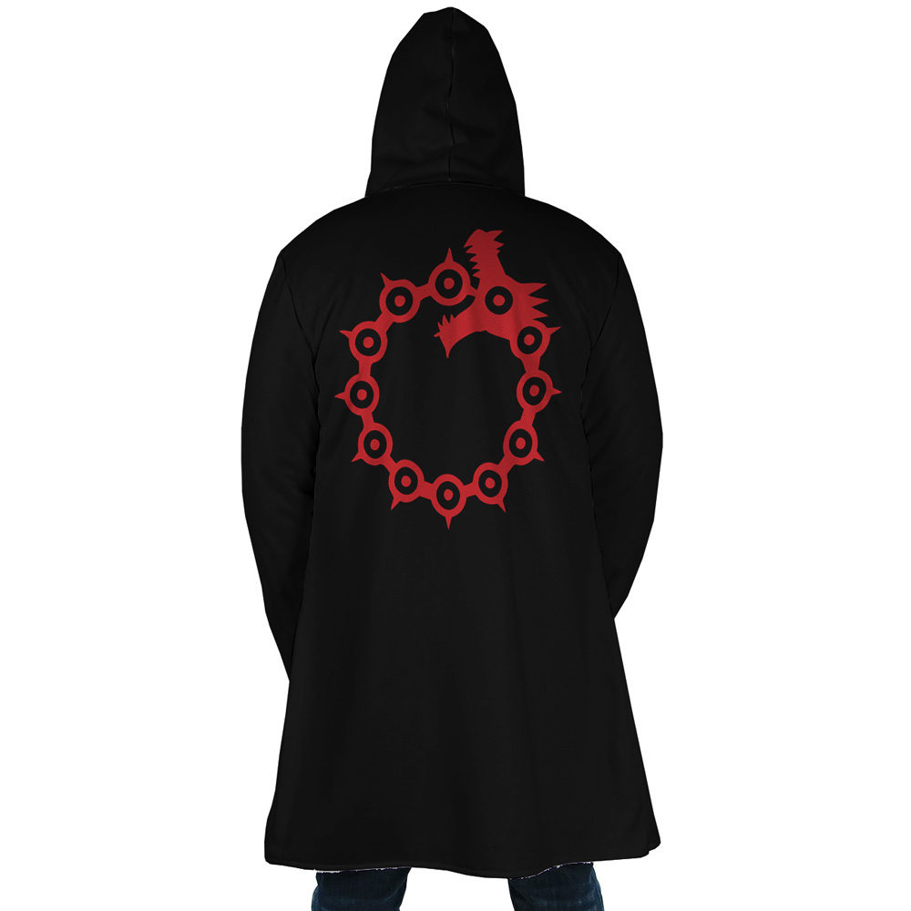 Meliodas Dragon Wrath Seven Deadly Sins AOP Hooded Cloak Coat BACK Mockup - Seven Deadly Sins Store